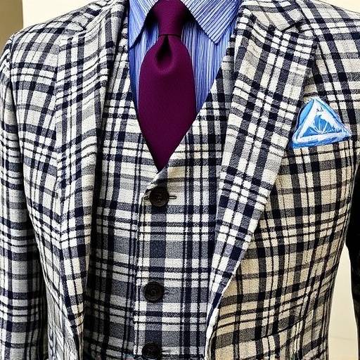 A meticulously crafted bespoke three-piece suit in a subtle houndstooth pattern, including a matching waistcoat.